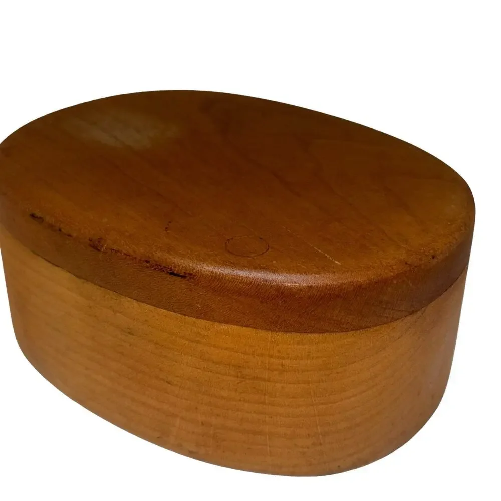 Wooden Covered Trinket Box Sliding Cover Oval